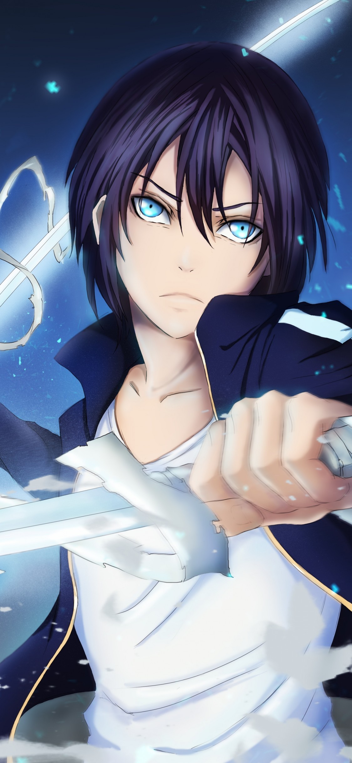 Noragami, Yato, Dual Sword, Bandage, Blue Eyes - Anime Dual Wielding Swords - HD Wallpaper 