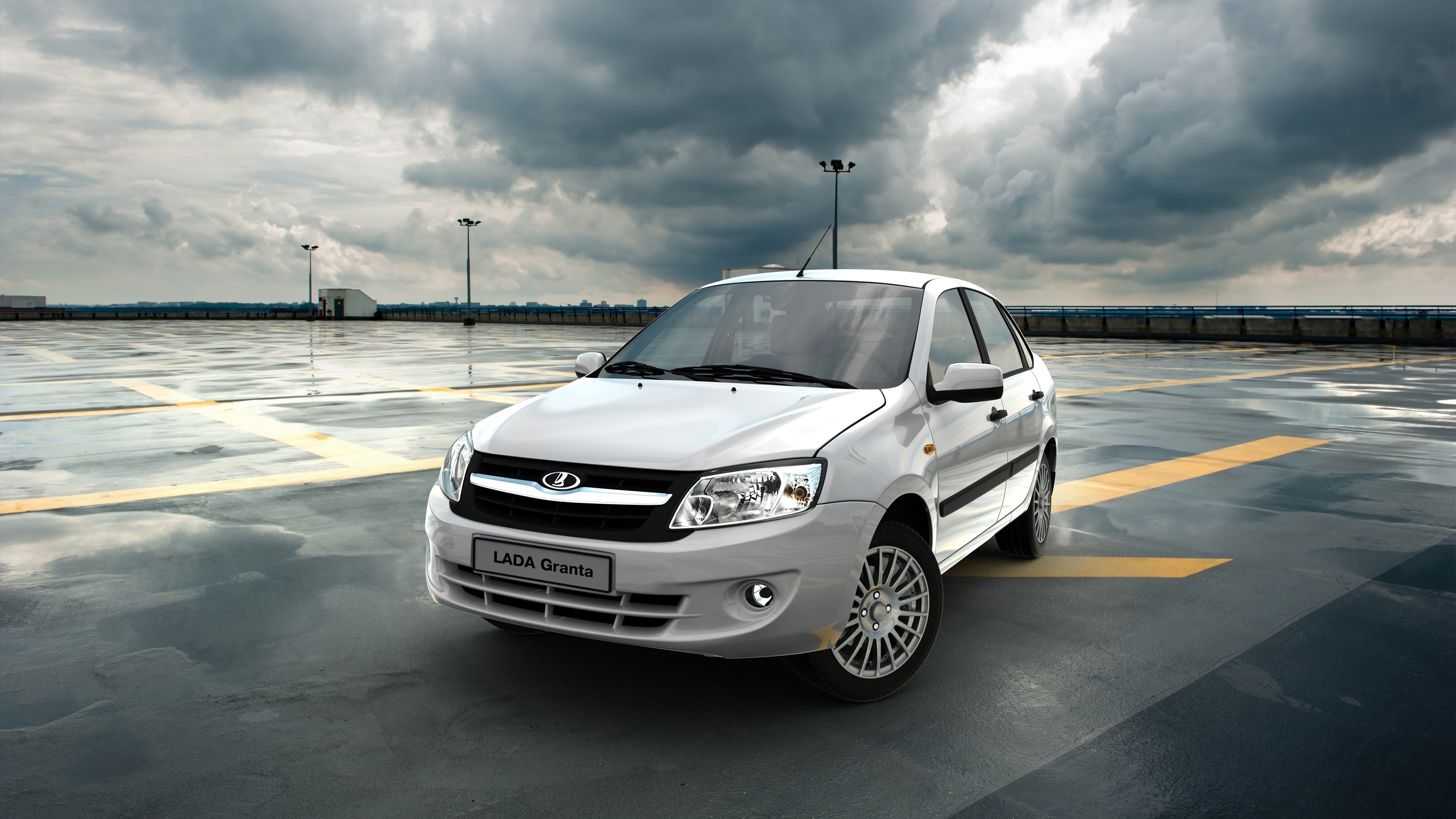 Wallpaper Lada Granta White Car, Clouds - Lada Granta Hd Wall Paper - HD Wallpaper 