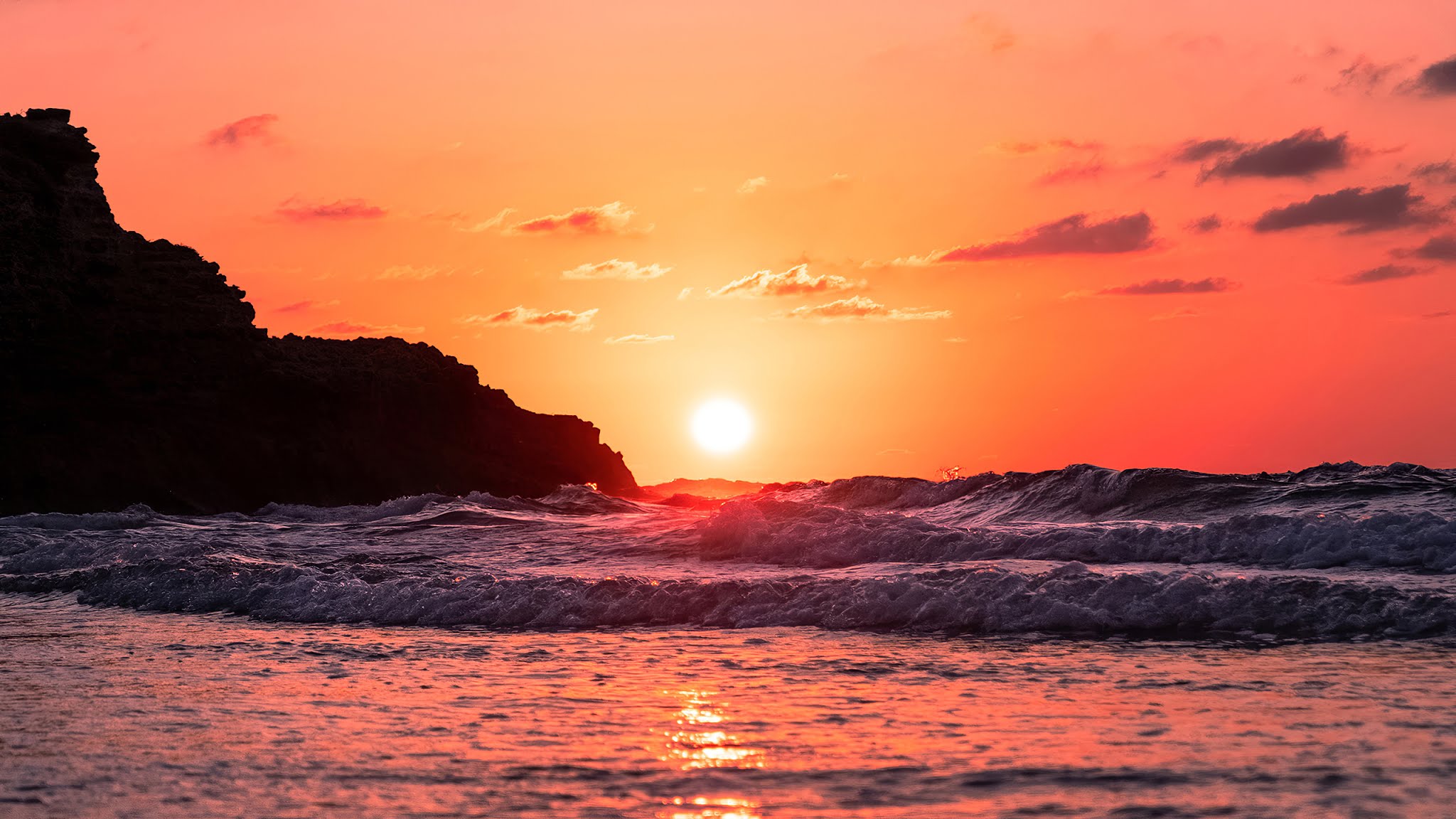 Waves, Ocean, Sunset, Nature, Hd, 4k, Evening Images - Paisagem Por Do Sol - HD Wallpaper 
