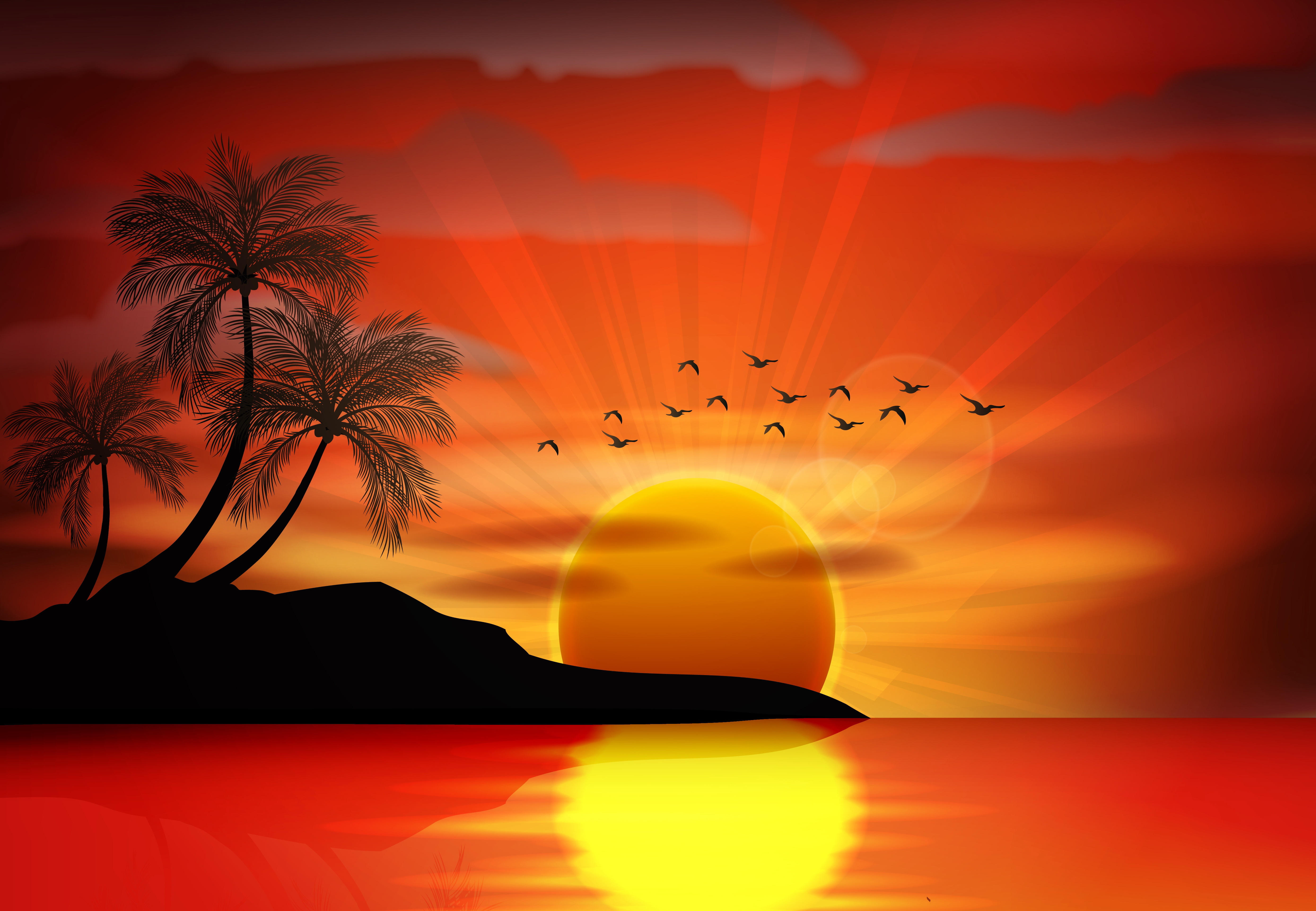 Tropical Island Sunset - HD Wallpaper 