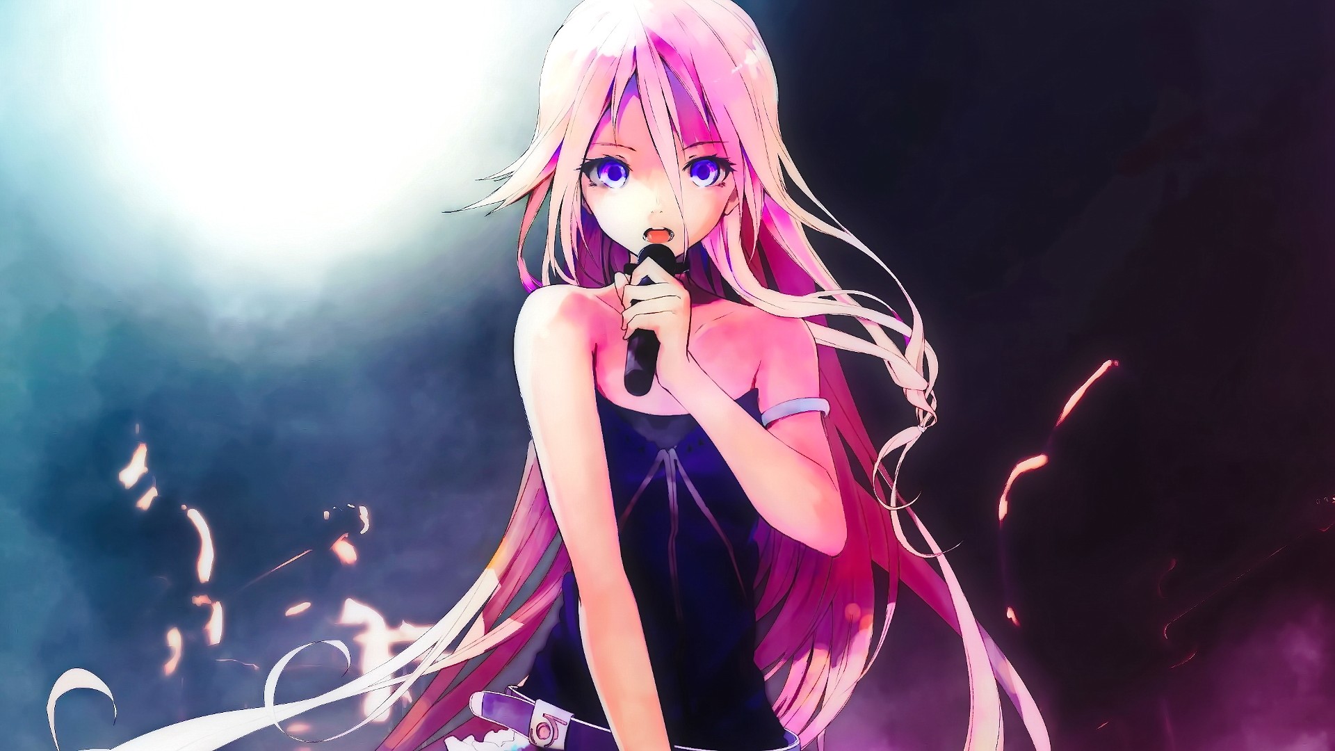 Anime Girl Pink Hair Singing - HD Wallpaper 