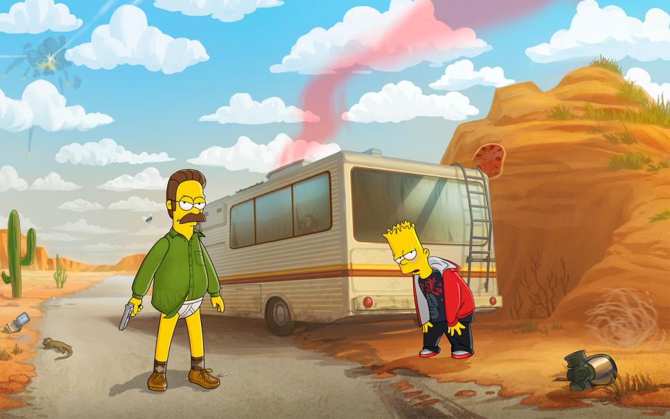 The Simpsons Rv Flanders Bart Breaking Bad Hd Wallpaper,cartoon/comic - HD Wallpaper 