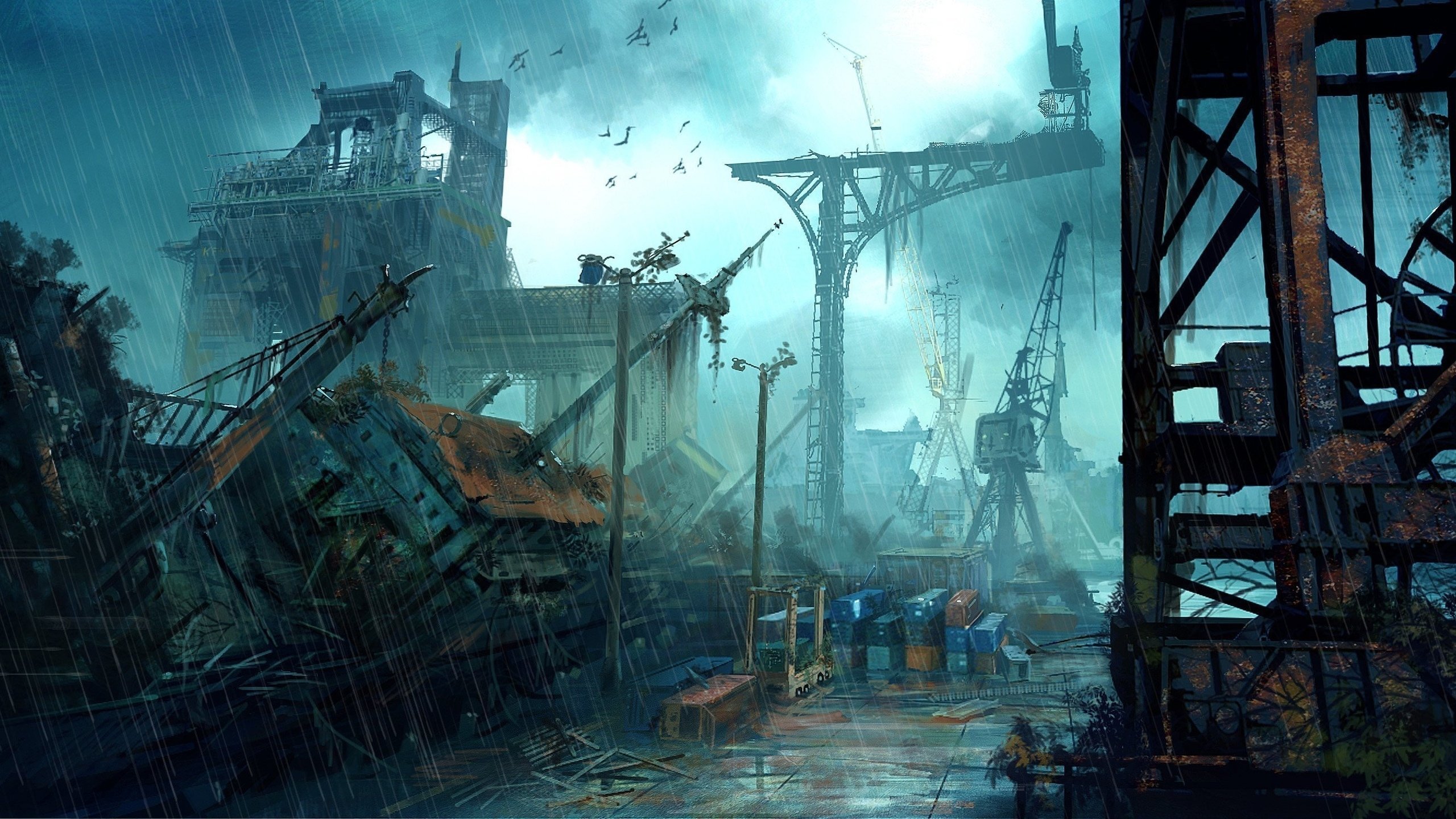 Free Download Post Apocalyptic Wallpaper Id - Abandoned Harbor - HD Wallpaper 