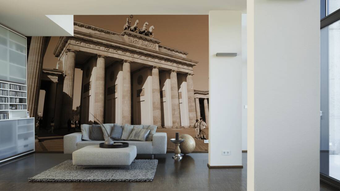 Livingwalls Photo Wallpaper Brandenburger Tor - Marmerlook Behang Met Zilver - HD Wallpaper 