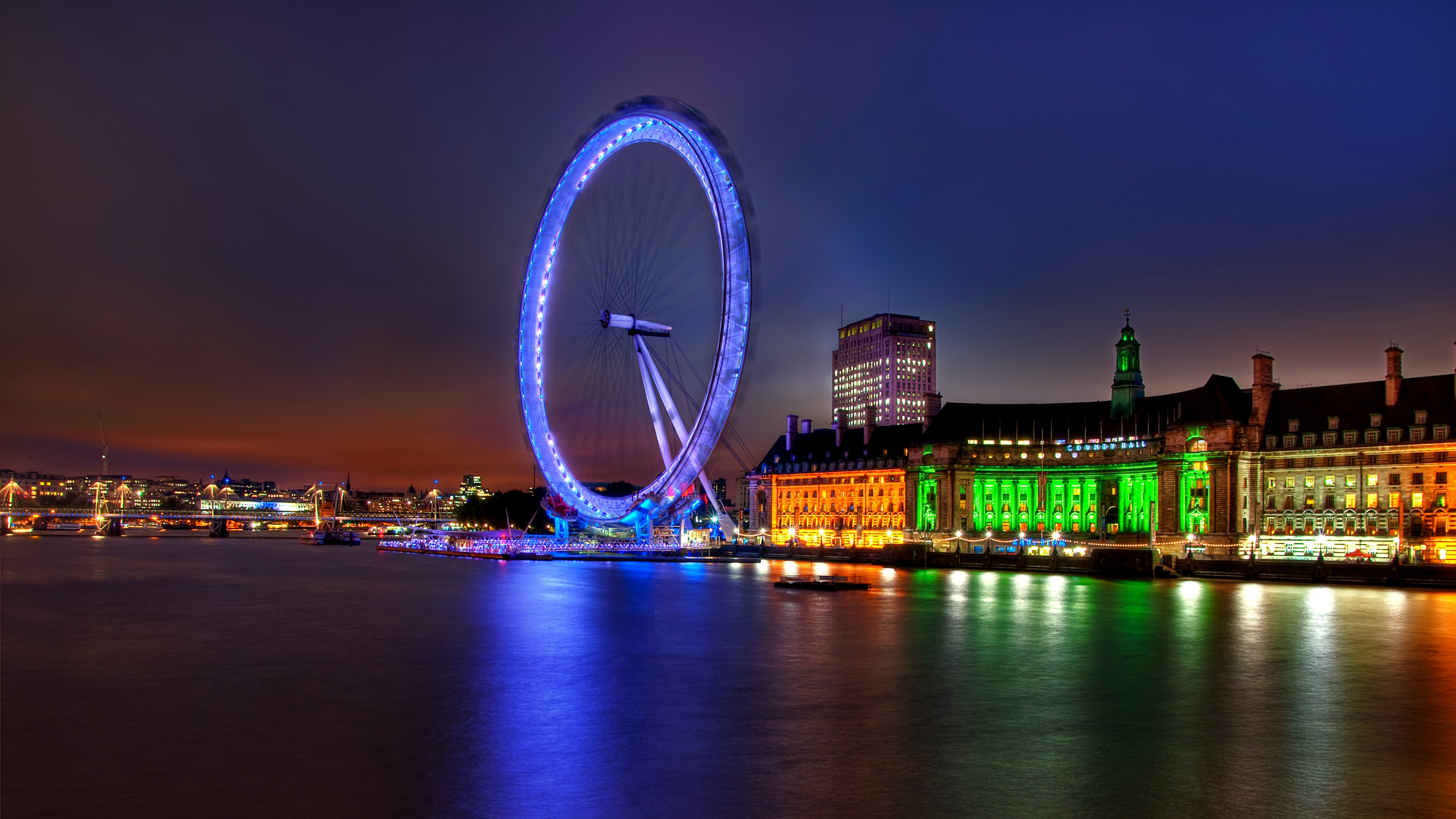 Uk England London Capital Ferris Wheel Night Building - HD Wallpaper 