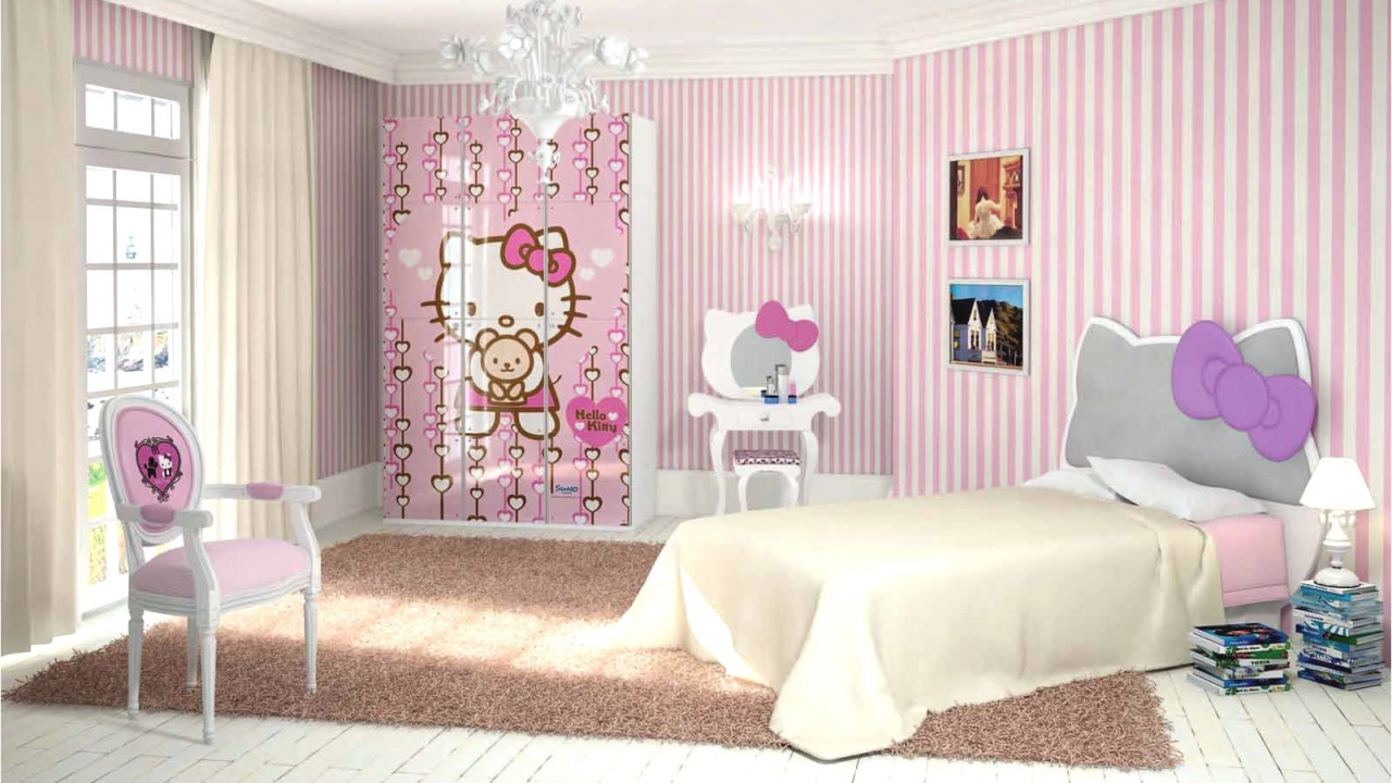 Hello Kitty Small Bed Rooms Design - HD Wallpaper 