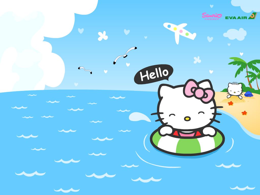 Pc Hello Kitty Winter Wallpapers Domitian Hawkings Hello Kitty On The Beach 1024x768 Wallpaper Teahub Io