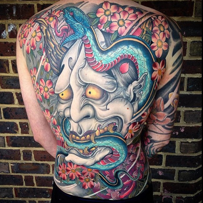 Hannya Mask Snake Tattoo - HD Wallpaper 