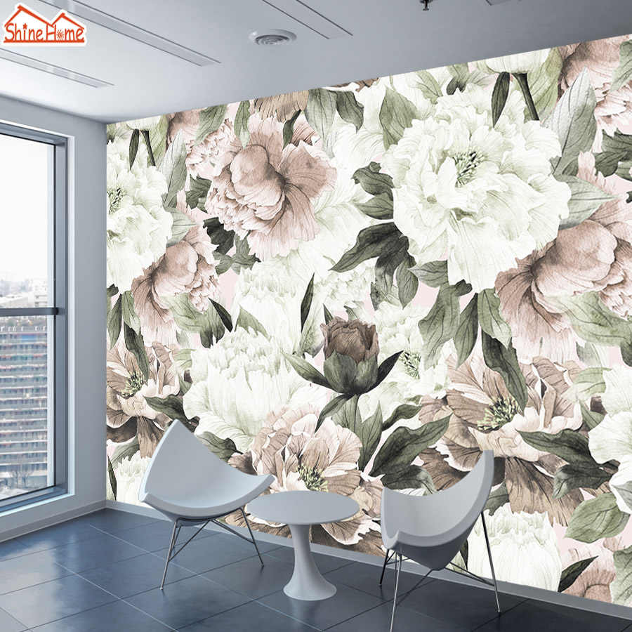 Papel De Parede Vintage Wallpapers For Living Room - Peony Floral - HD Wallpaper 