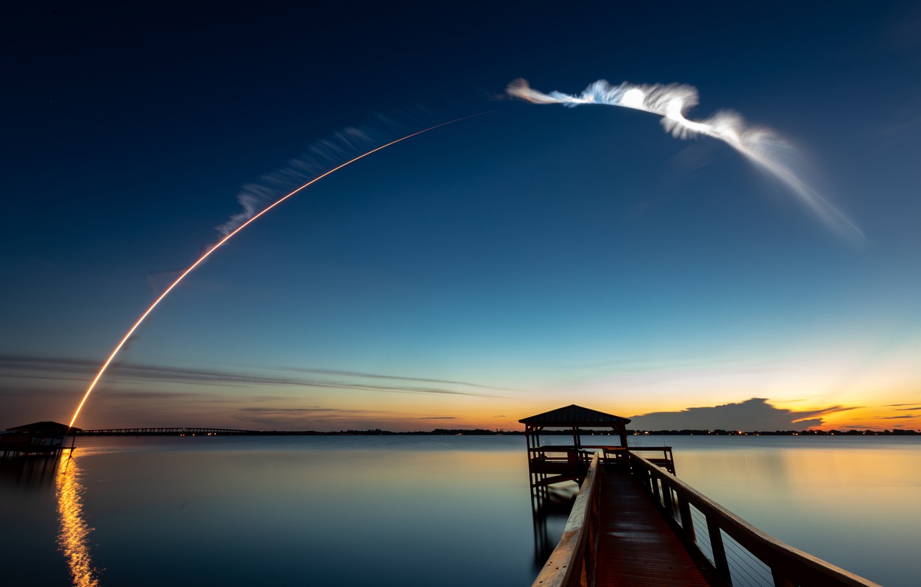 Photo Wallpaper The Sky, Reflection, Start, Sky, Reflection, - Atlas Launch Long Exposure - HD Wallpaper 