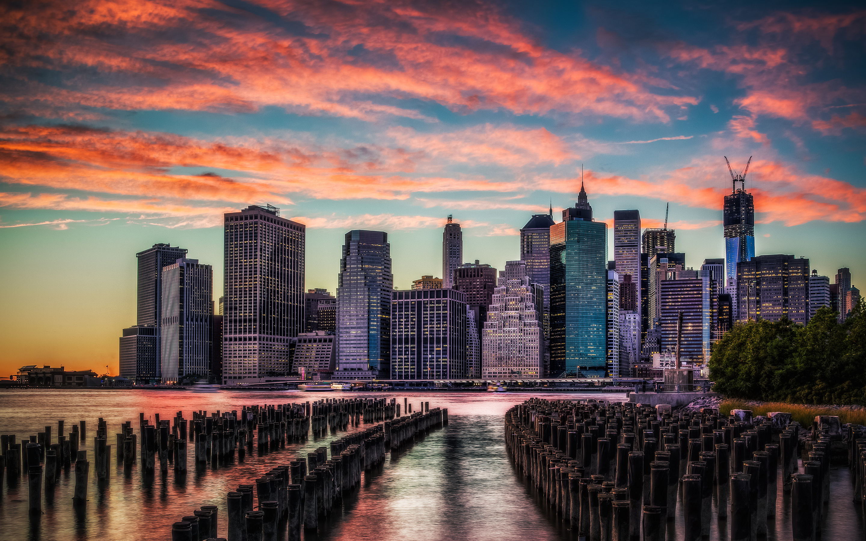 New York Skyline Sunset - HD Wallpaper 