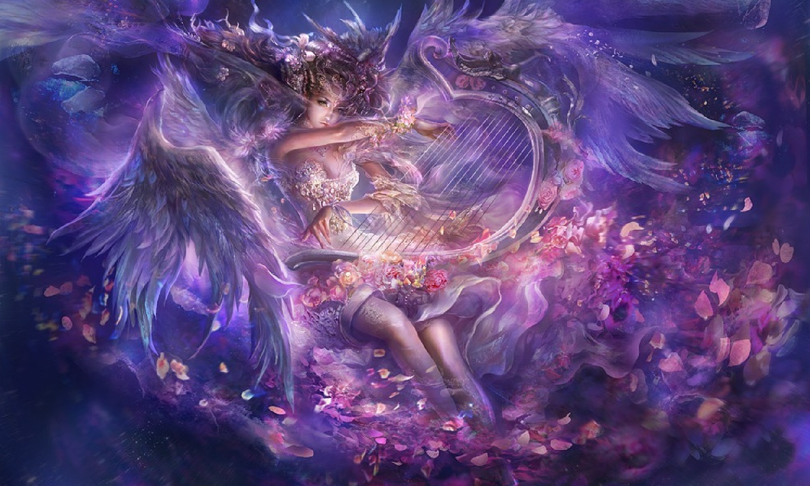 Angel Harp Fantasy - HD Wallpaper 