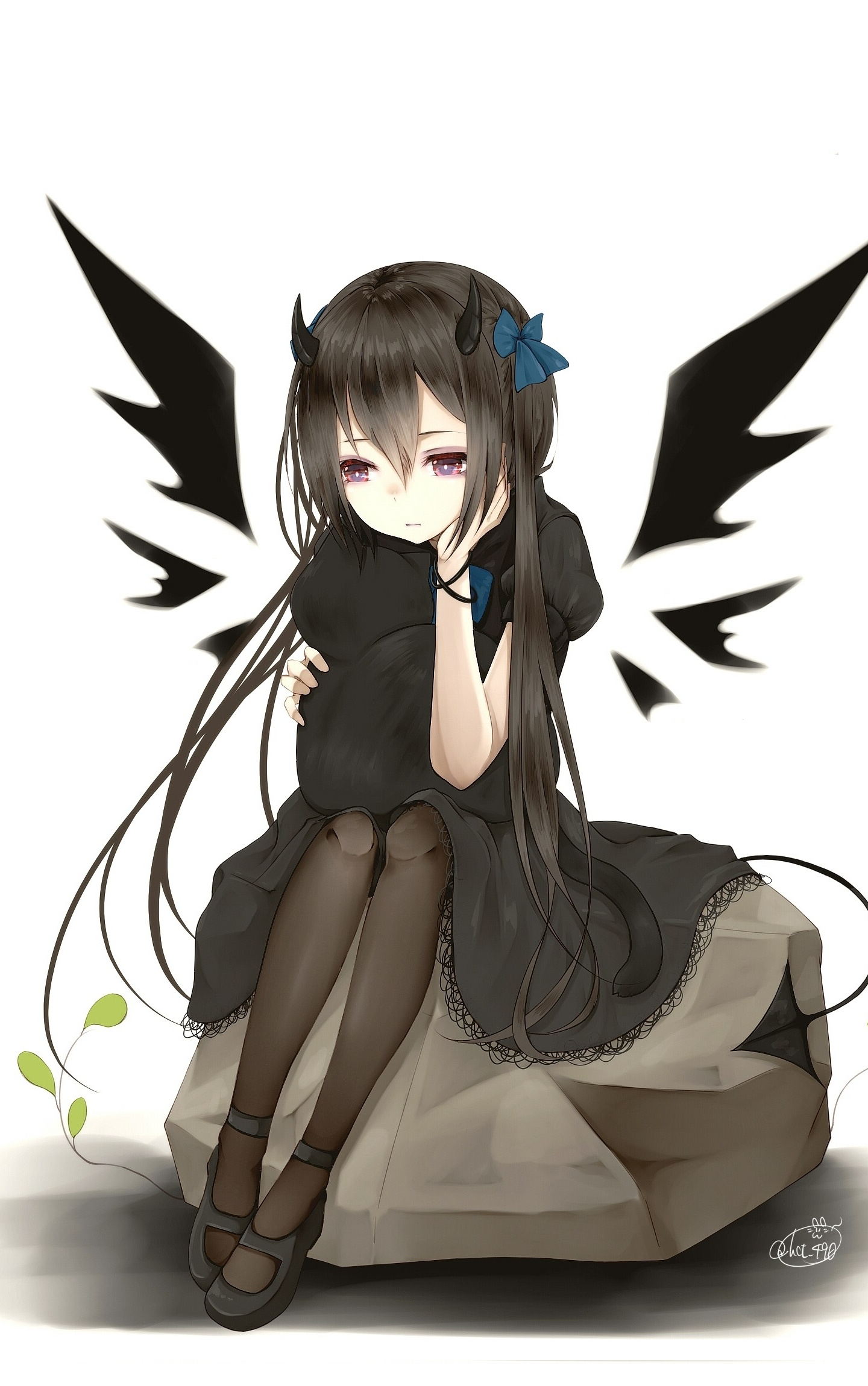 Cute, Angel With Black Wings, Anime, Wallpaper - HD Wallpaper 