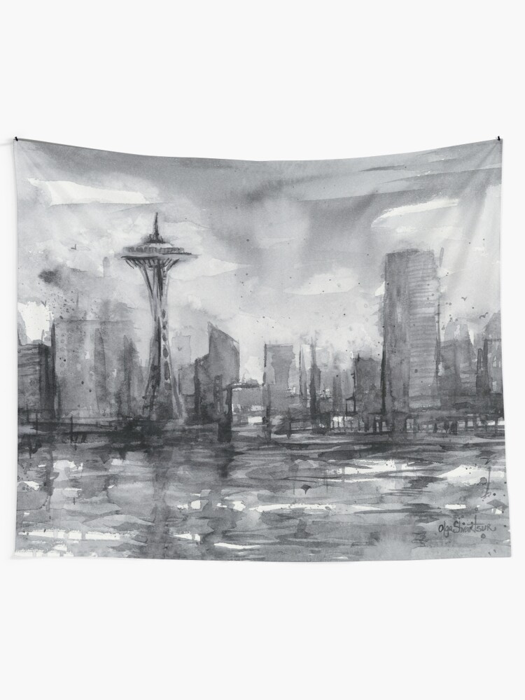 Seattle Skyline Painting Watercolor - HD Wallpaper 