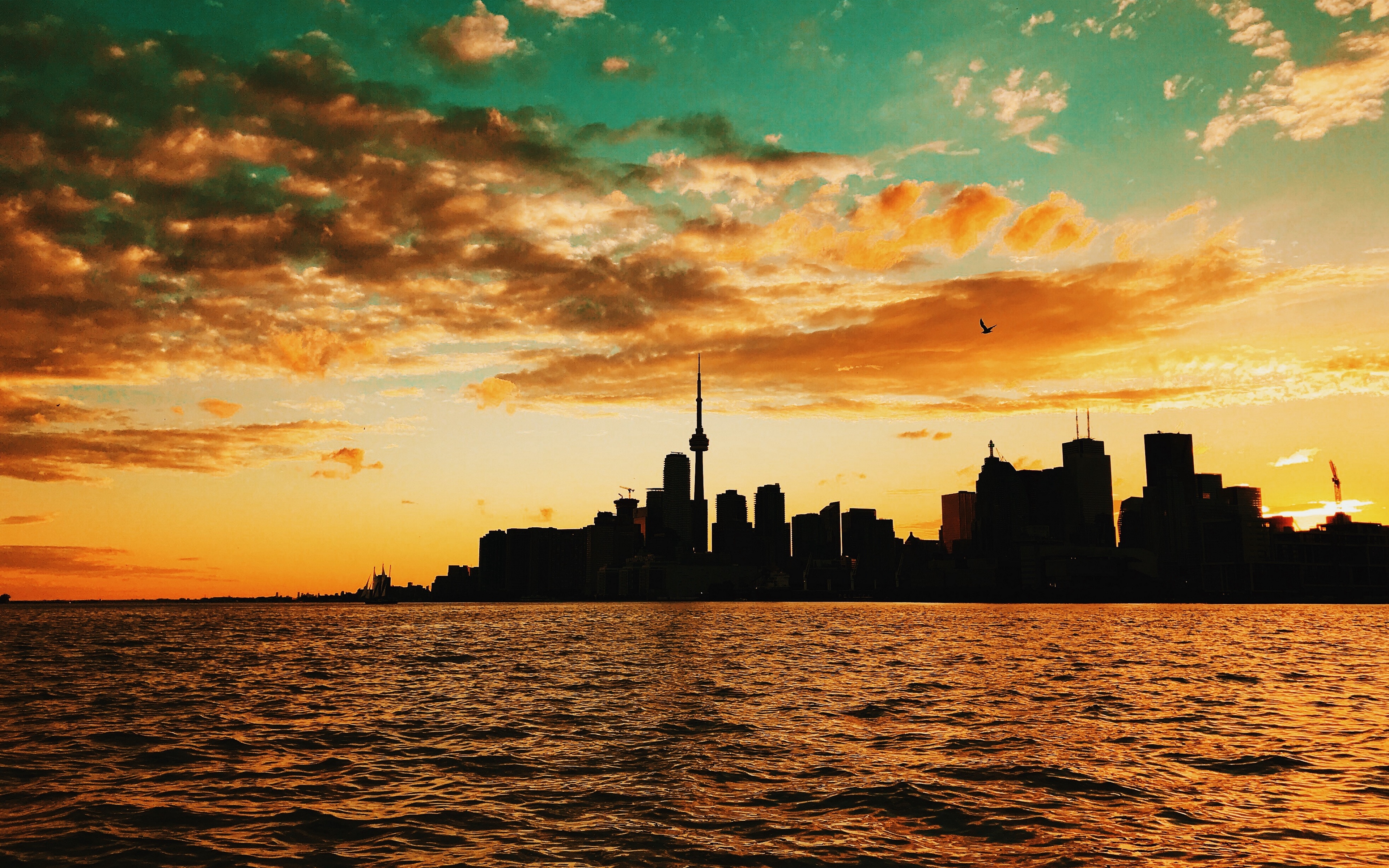 Wallpaper Toronto, Canada, Sunset, Buildings, Sea - Toronto - HD Wallpaper 