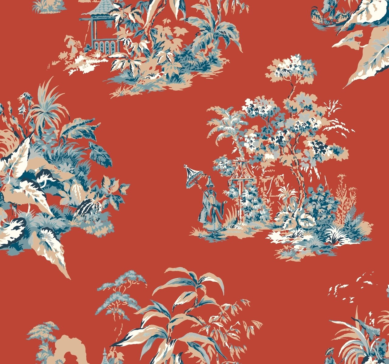 Toile De Jouy Bleu Et Rouge - HD Wallpaper 