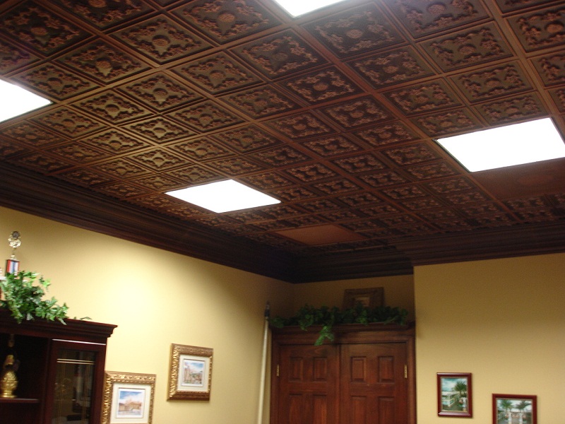 Faux Tin Ceiling Tiles Decor - Paint Ceiling Tiles Brown - HD Wallpaper 
