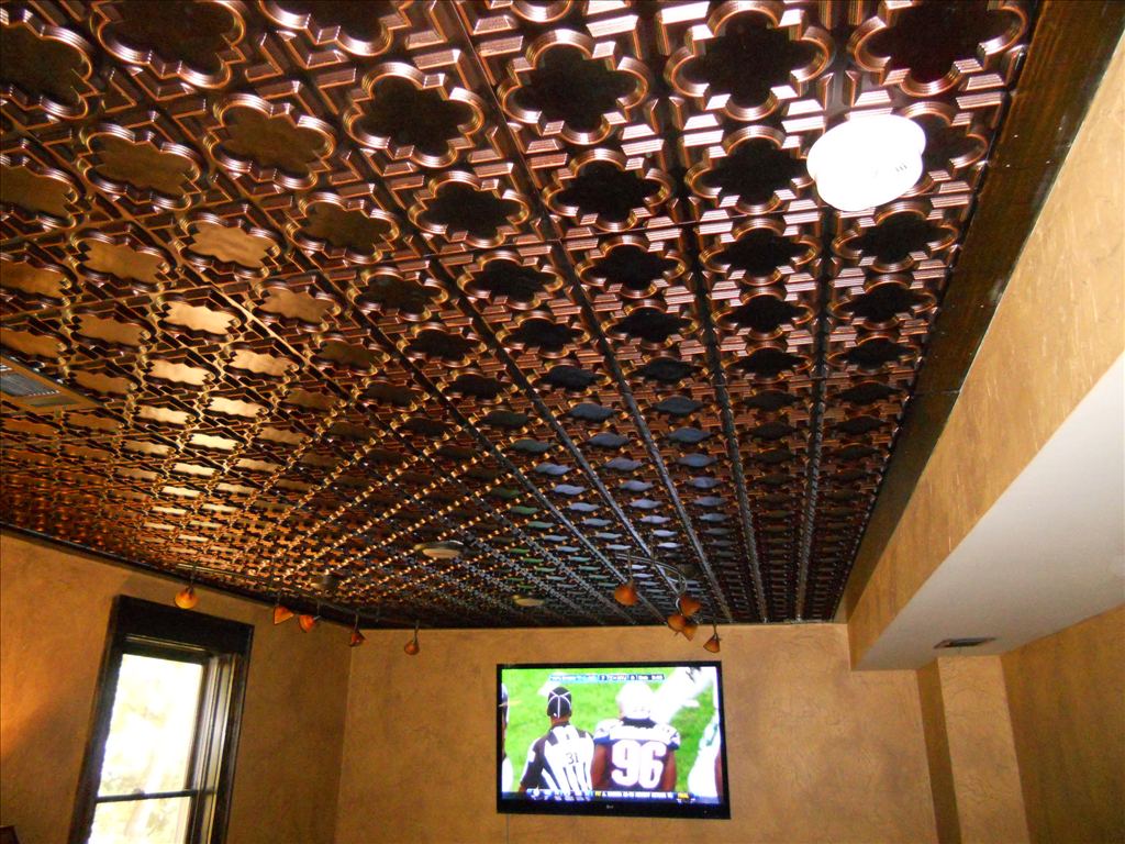 142 Antique Copper Faux Tin Ceiling Tile Installed - Copper Ceiling Tiles - HD Wallpaper 