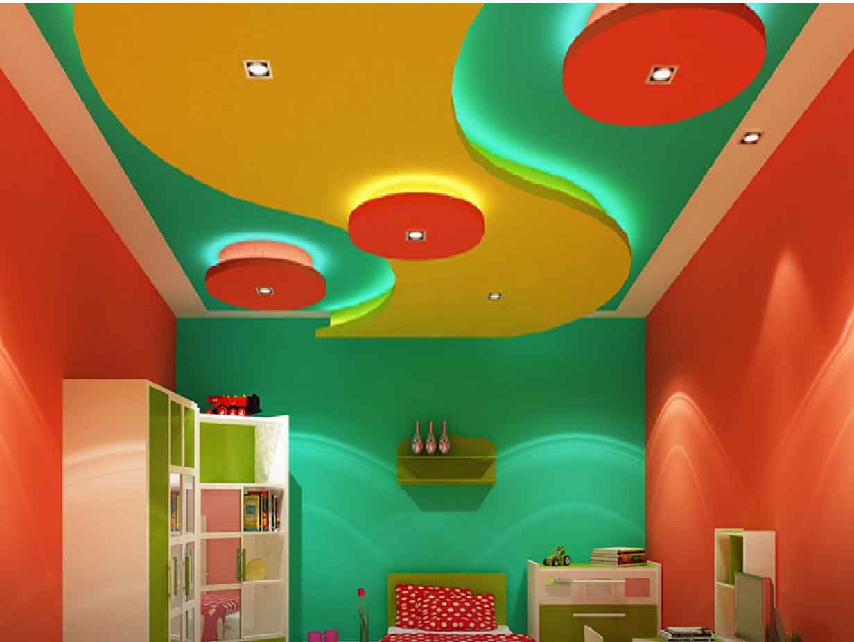 Colorful Pop False Ceiling Design Plaster Of Paris - Pop Design Color Combination - HD Wallpaper 