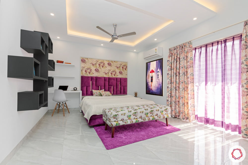 4 Bhk Home Design Purple Velvet Floral Wallpaper Open - Window Covering - HD Wallpaper 