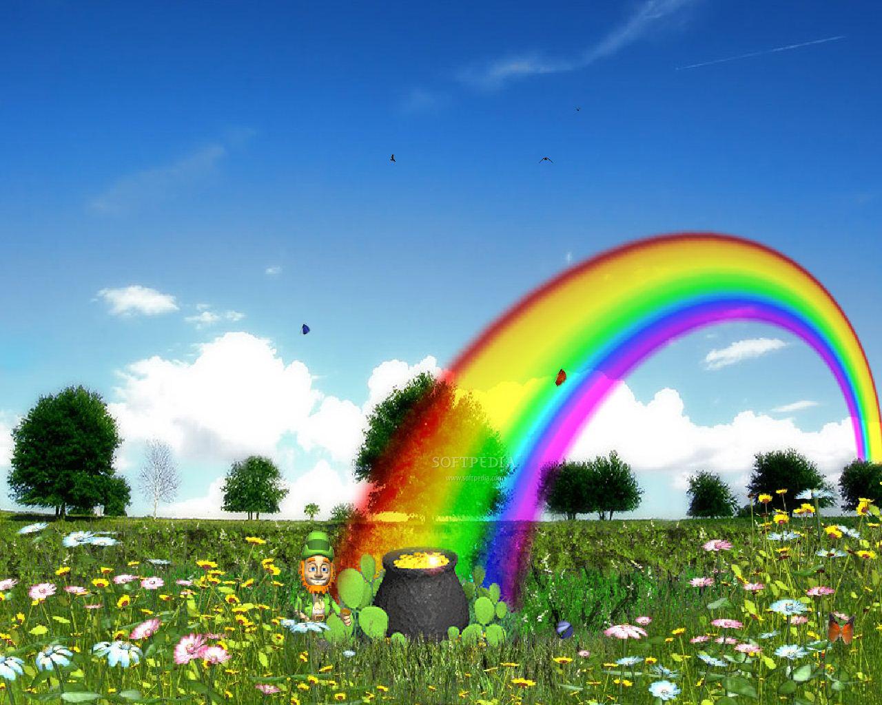 With Flowers, Rainbow, Sky, Download Photo - Spring St Patricks Day - HD Wallpaper 