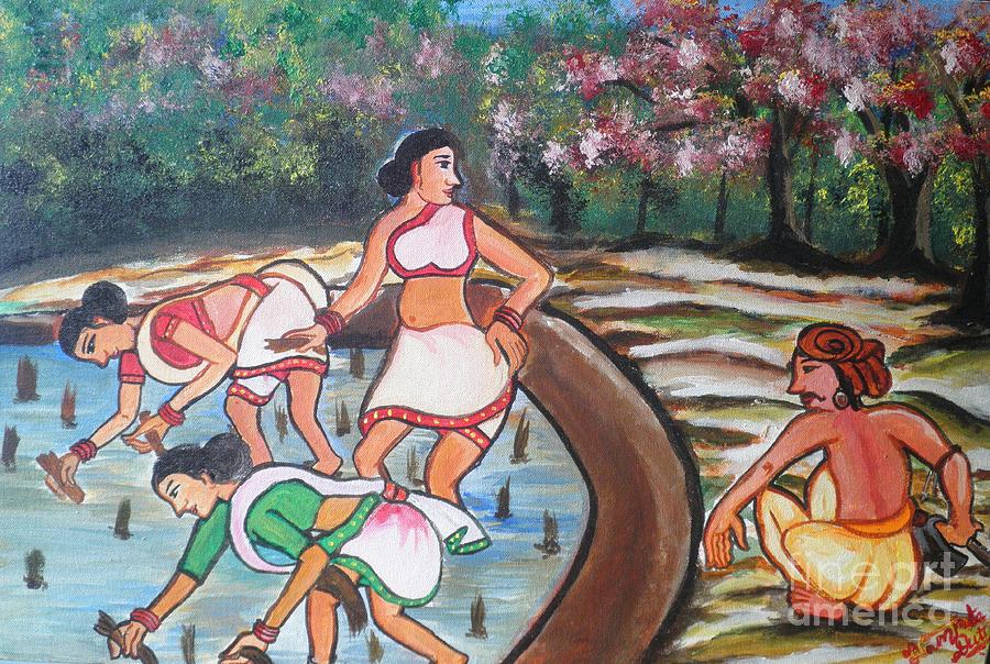 Painting Of Farmer Working In The Field - HD Wallpaper 