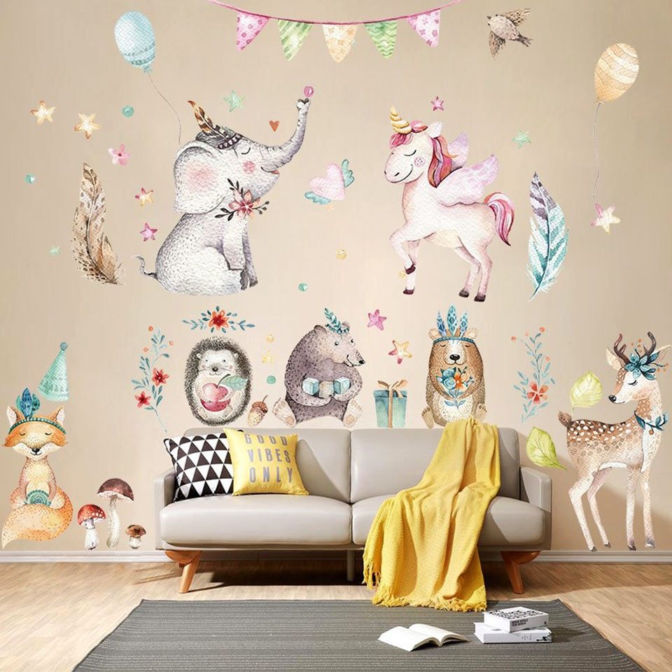 Cute Unicorn Flamingo Wall Sticker For Kids Rooms Home - Wall Decal - HD Wallpaper 