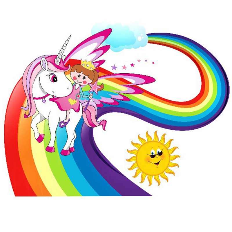 Rainbow Unicorn Wall Sticker Decal For Kids Room Removable - Sticker Arc En Ciel - HD Wallpaper 