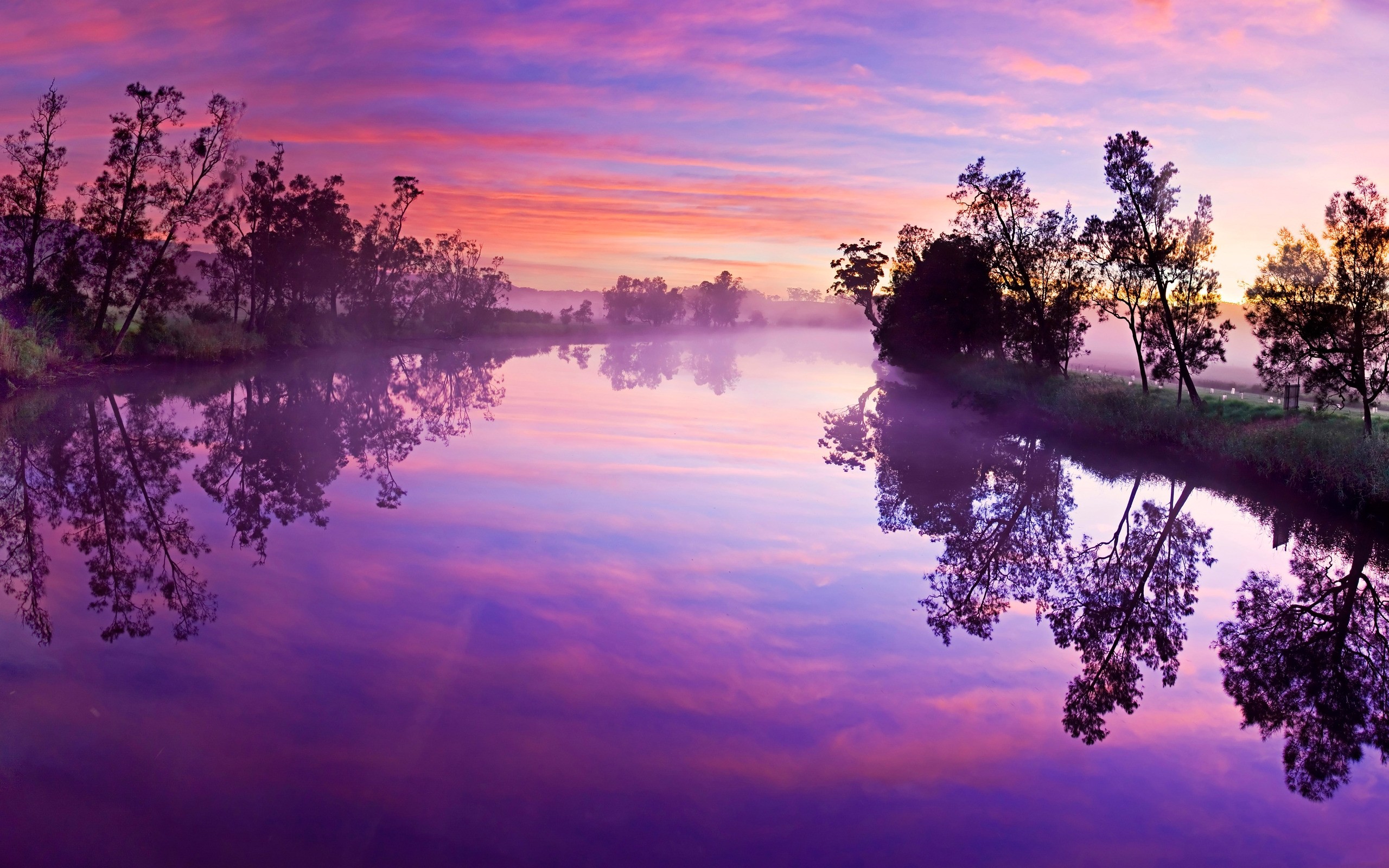 Purple Sunset Over River - HD Wallpaper 