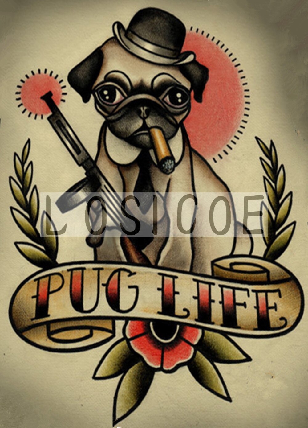 Pug Top Hat Tattoo - HD Wallpaper 
