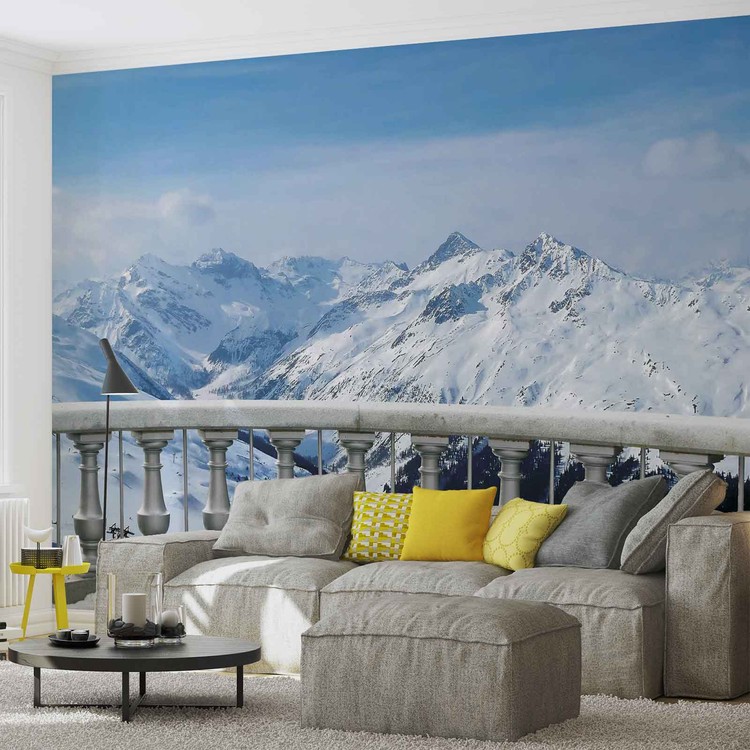 Mountain Scene Wallpaper Mural - Concrete Wall Murals Design - HD Wallpaper 
