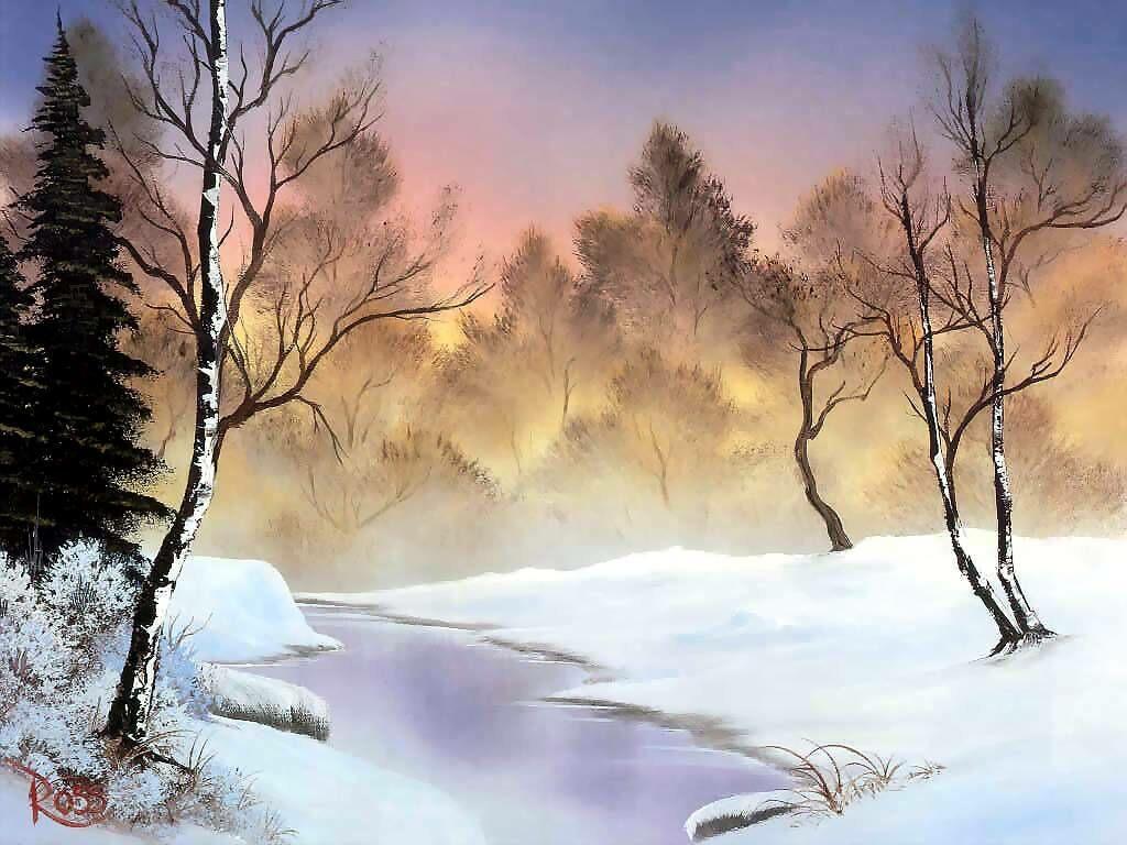 Winter Scenes Hd Desktop Wallpaper - Bob Ross Paintings Snow - HD Wallpaper 