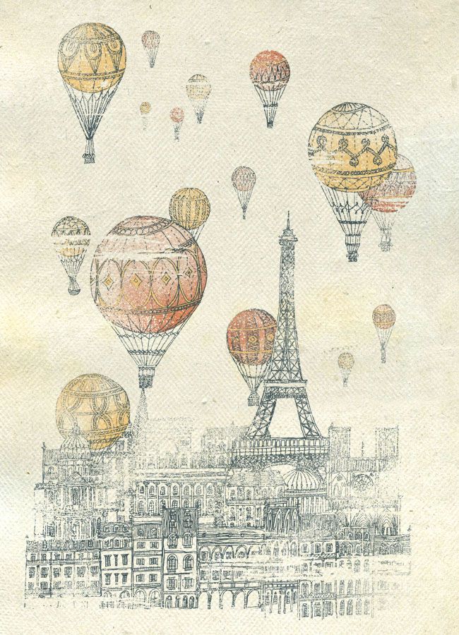 Hot Air Balloon January Lose Your Head In The Clouds - Paris And Balloon Illustration - HD Wallpaper 