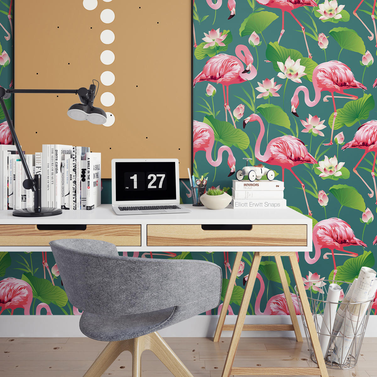 Peel And Stick Wallpaper Teal Yellow And Gray - HD Wallpaper 