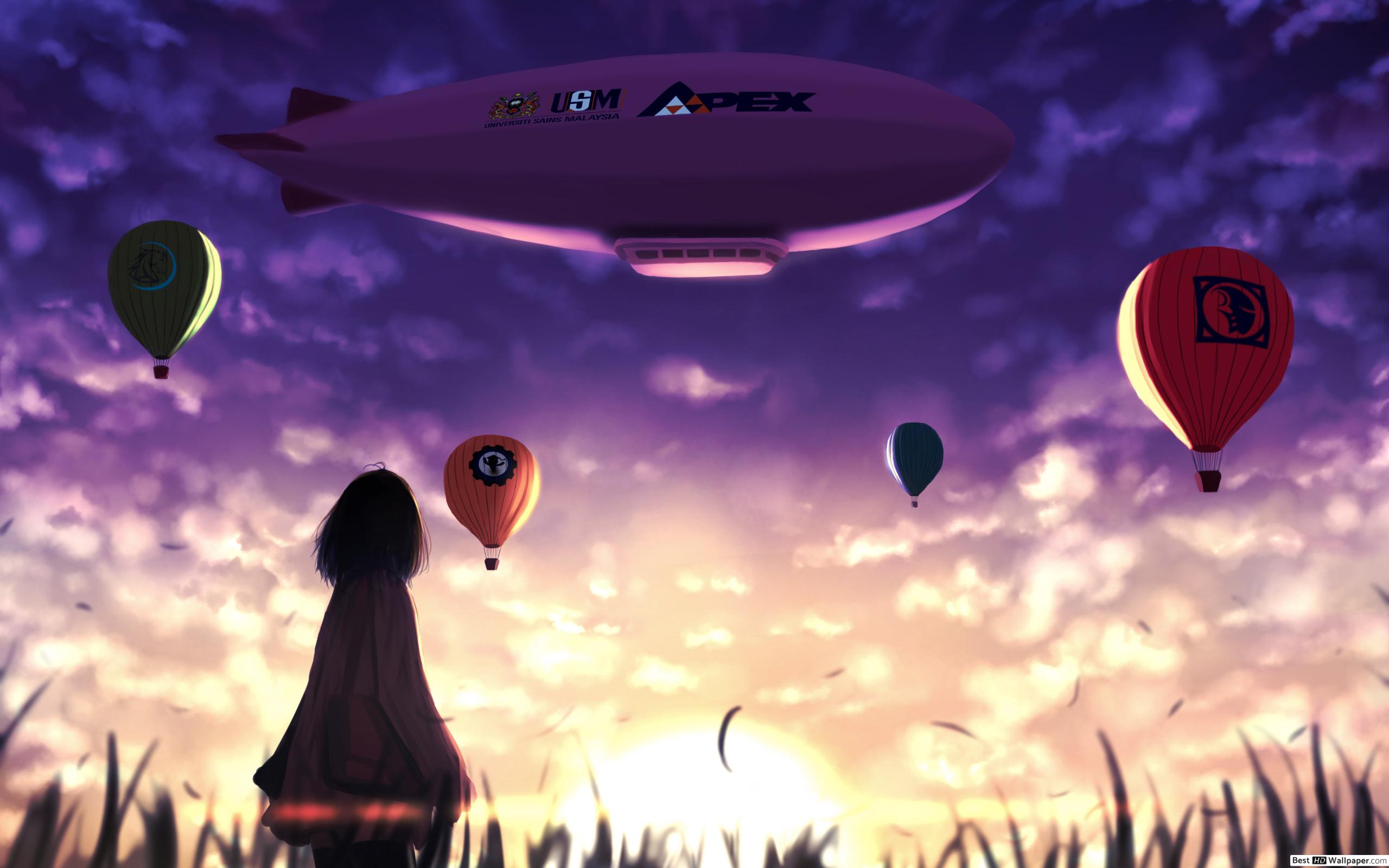 Anime Hot Air Balloon - HD Wallpaper 