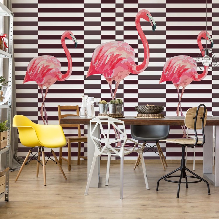 Modern Tropical Flamingos Wallpaper Mural - Винтидж Коридор На Английски - HD Wallpaper 