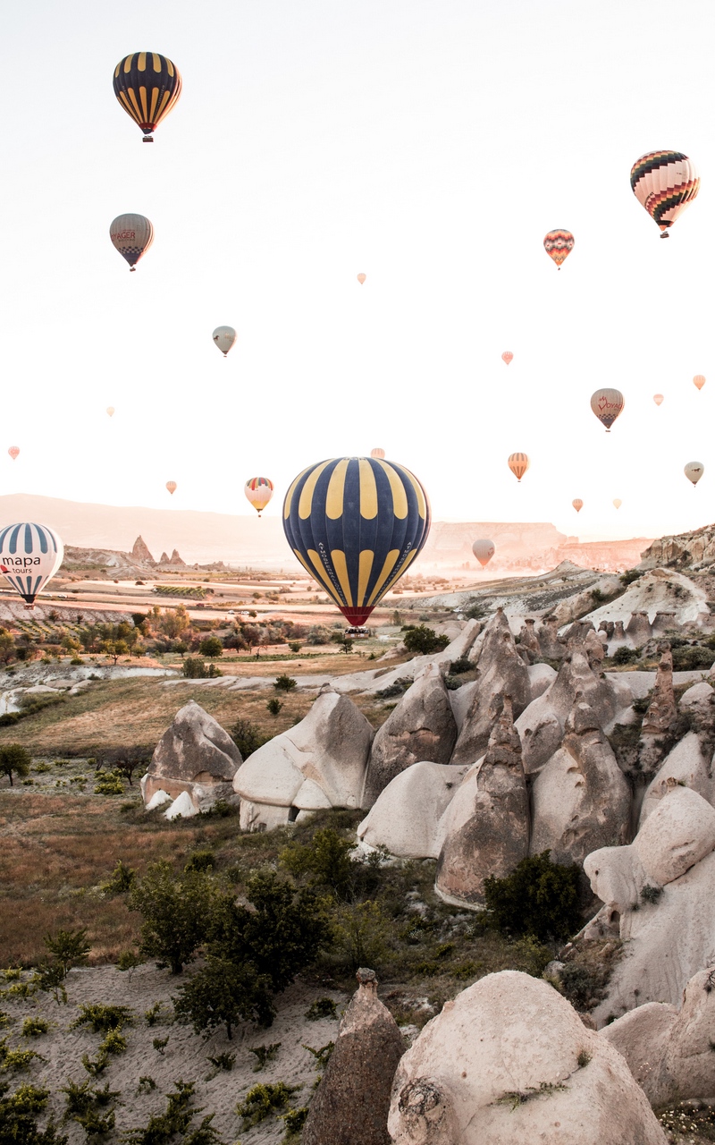 Wallpaper Air Balloons, Rocks, Mountains, Aerial View, - Cappadocia Turkey Wallpaper 4k - HD Wallpaper 