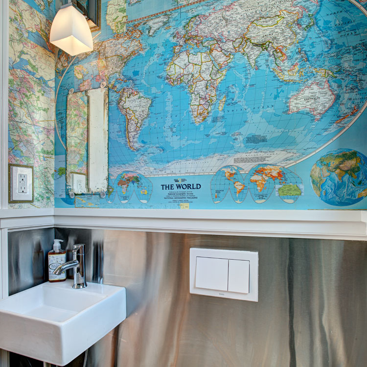Powder Room With Map Wallpaper In Nutley, Nj - Powder Room Maps - HD Wallpaper 