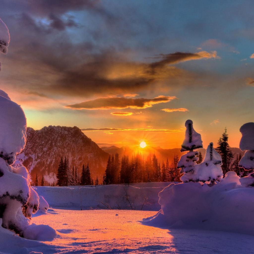 Christmas Winter Ipad Wallpaper - Winter Sunset - HD Wallpaper 