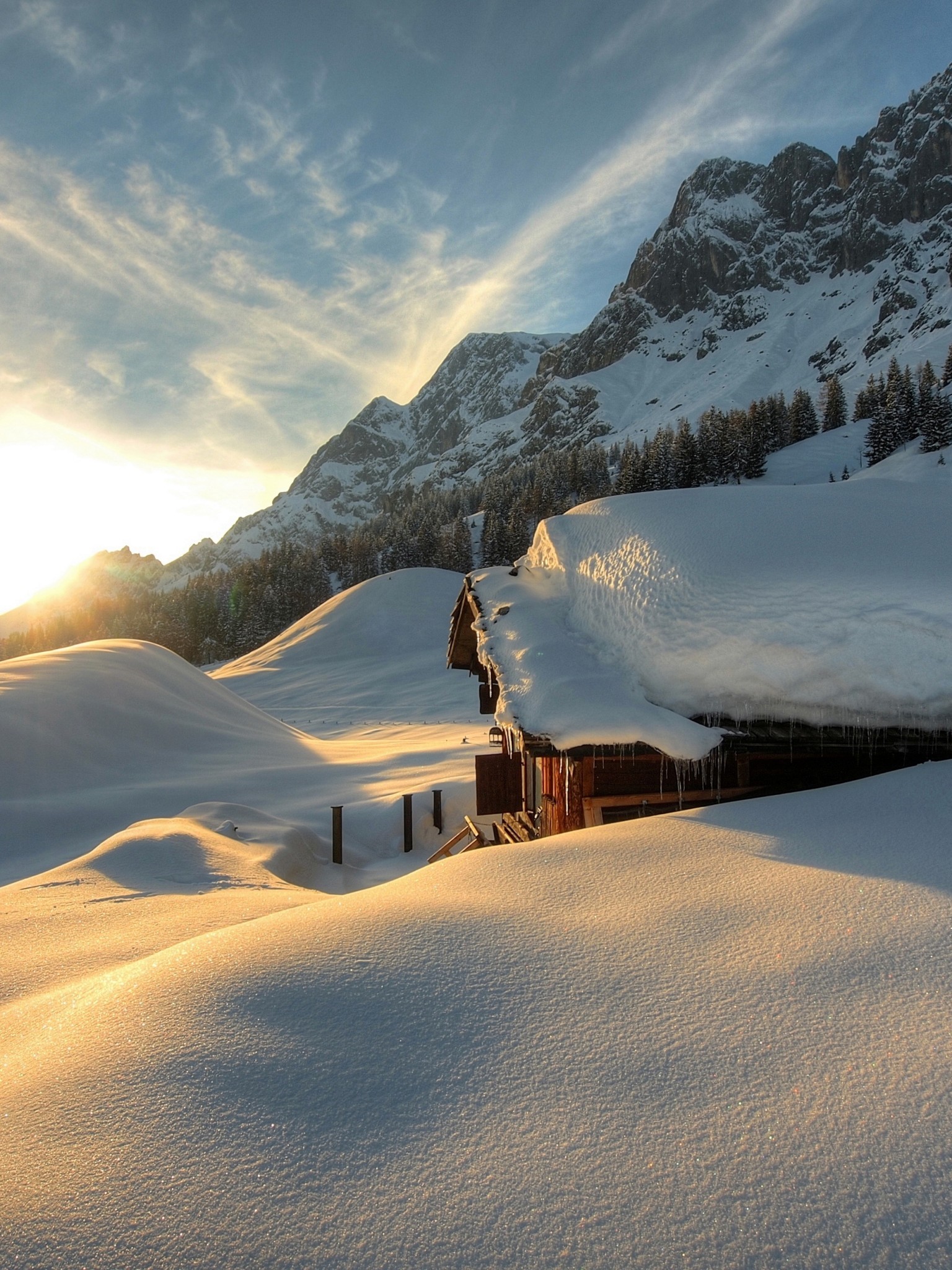 Austria, Snow, Mountain, Sunlight, Winter, Sky - Winter Cottage Wallpaper Iphone - HD Wallpaper 