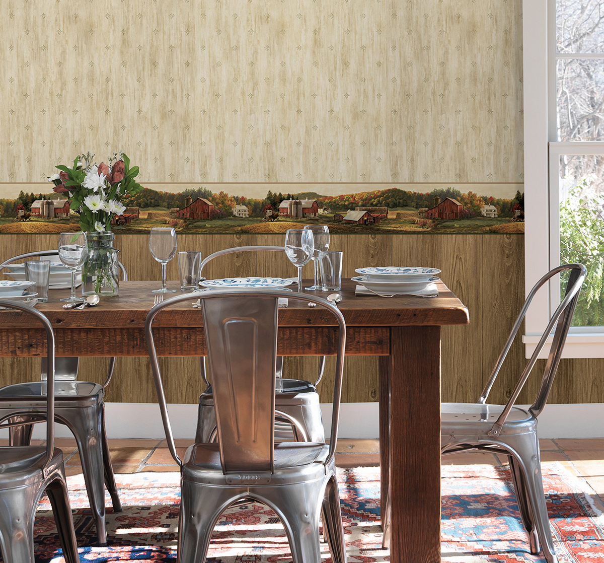 Country Style Kitchen - Brewster Tll Winder Luther's Farm Border Wallpaper - HD Wallpaper 