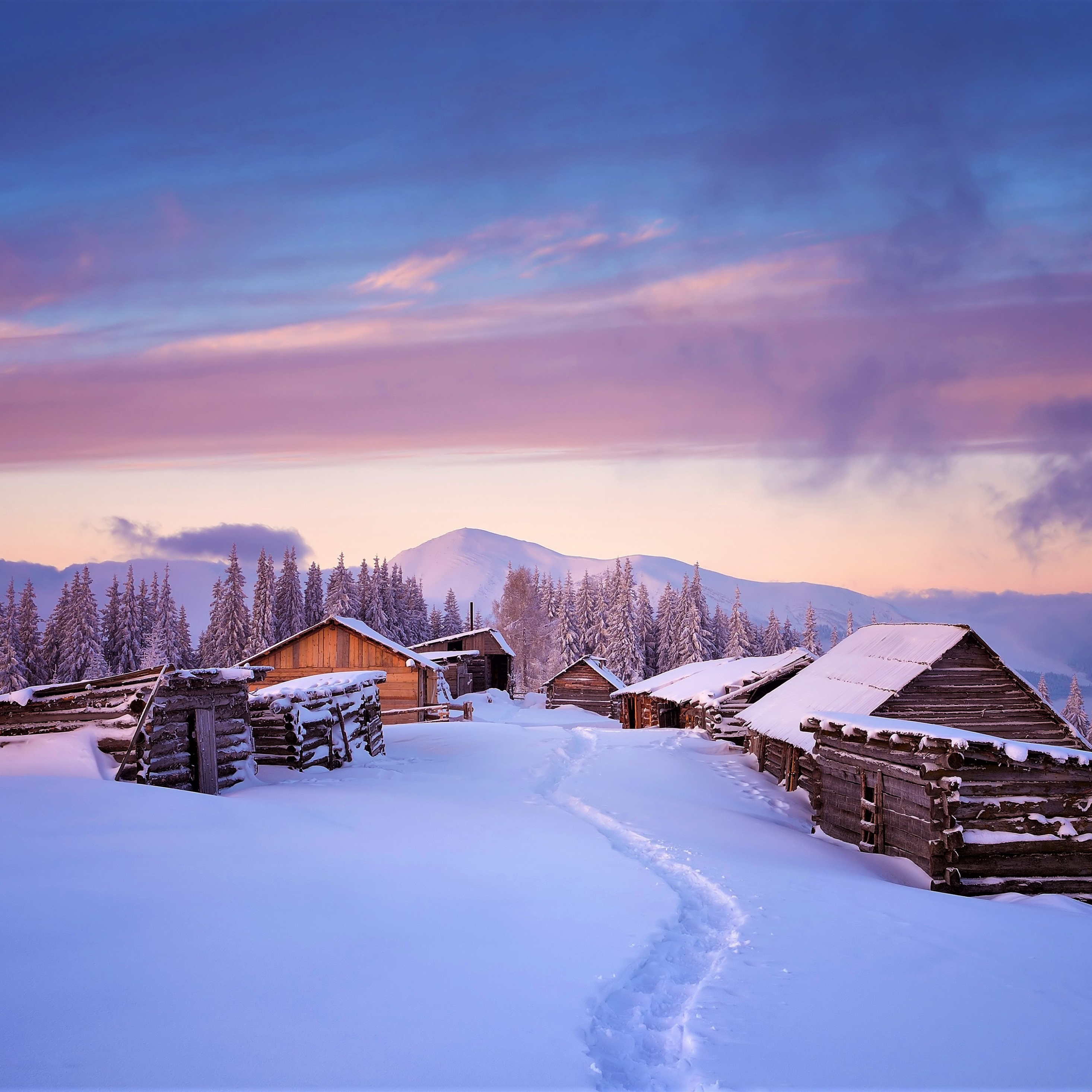 Houses Winter Landscape Sunset Wallpaper Winter Landscape In Tyrol Austria 2932x2932 Wallpaper Teahub Io