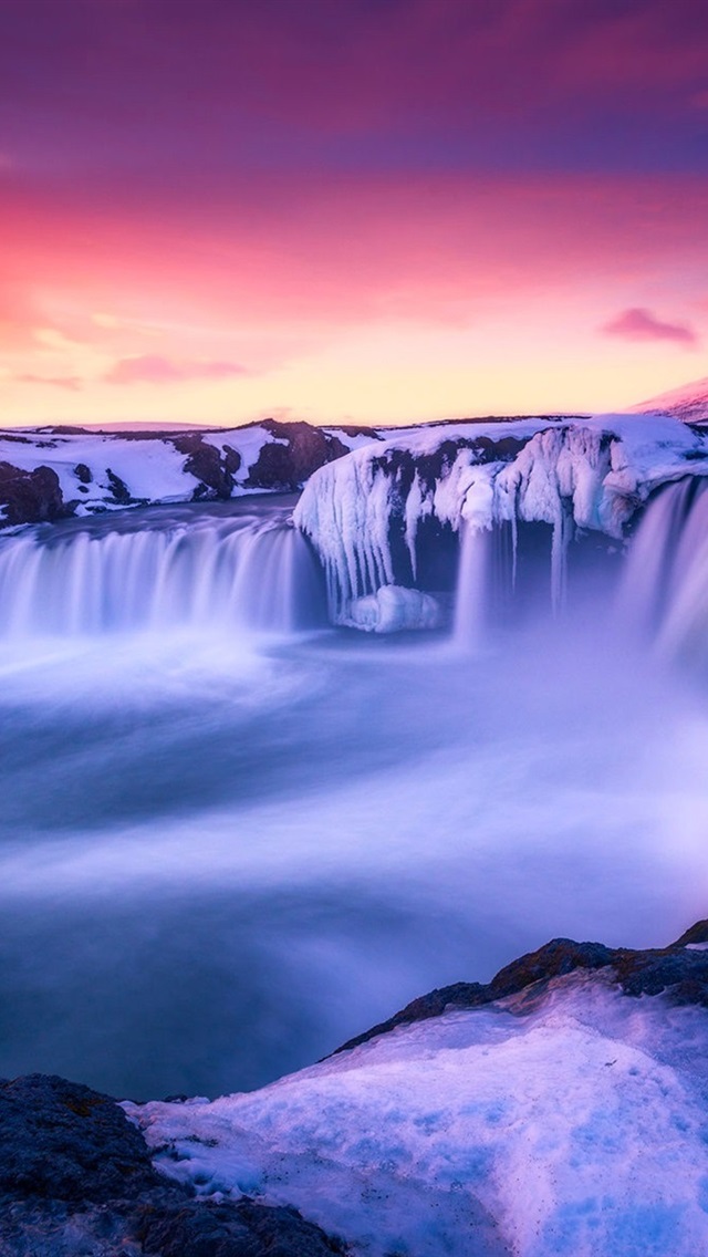 Iphone Wallpaper Iceland, Beautiful Snow, Amazing Landscape, - Snow Waterfall Background For Phone - HD Wallpaper 