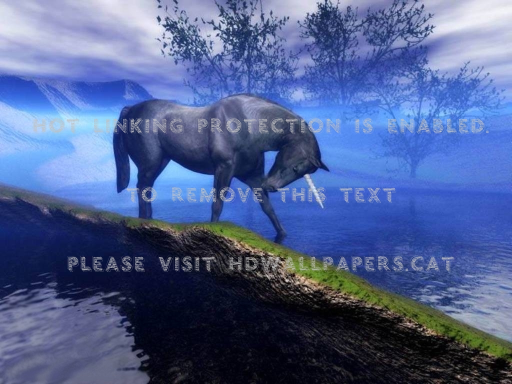 Black Unicorn Water Trees Blue Mist Fantasy - Last Unicorn - HD Wallpaper 