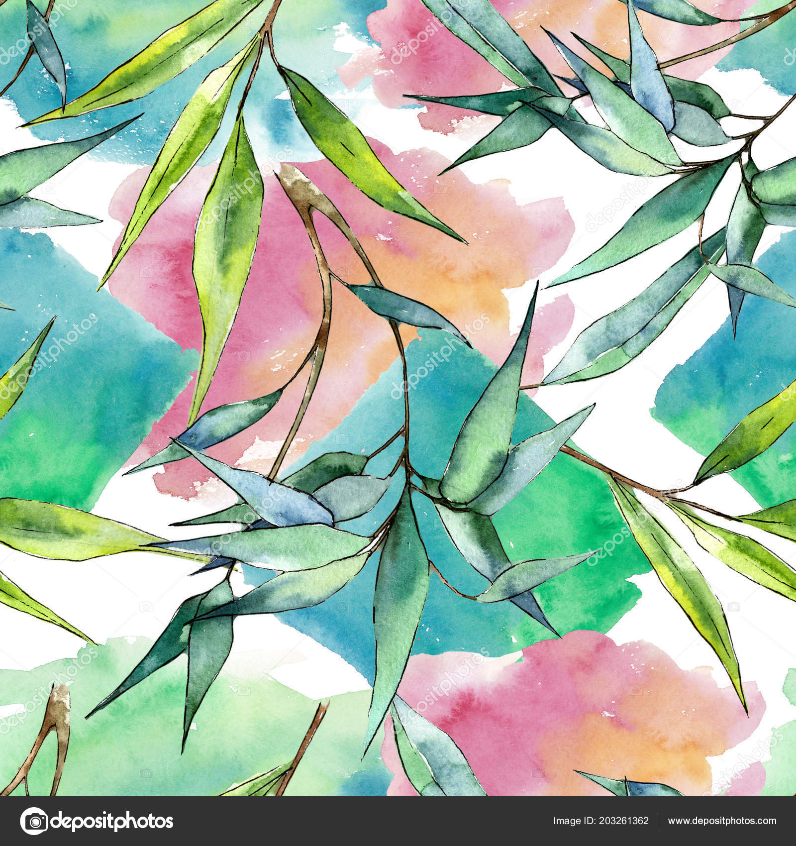 Bamboo Leaves Fabric Watercolor Seamless - HD Wallpaper 