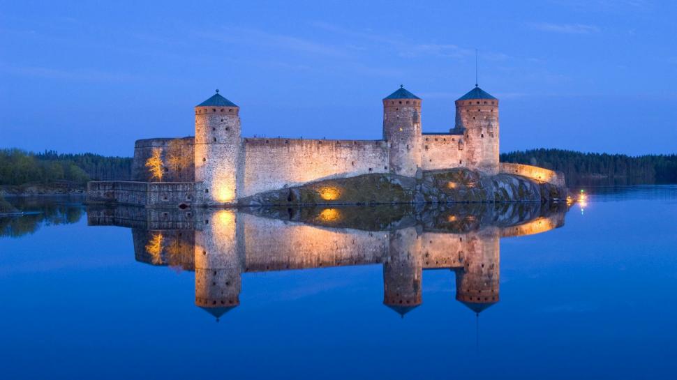 Lake, Castle, Light, Night, Reflection, Blue Wallpaper,lake - Finland Background Images Hd - HD Wallpaper 