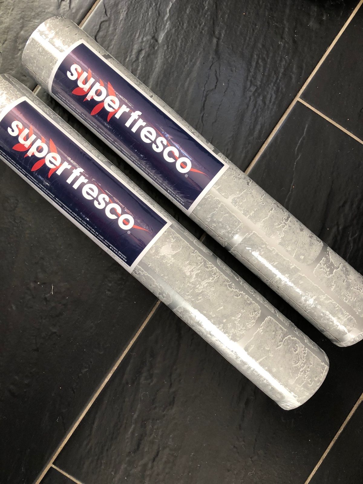 2 Unused Rolls Of Grey Brick Effect Wallpaper Composite Material