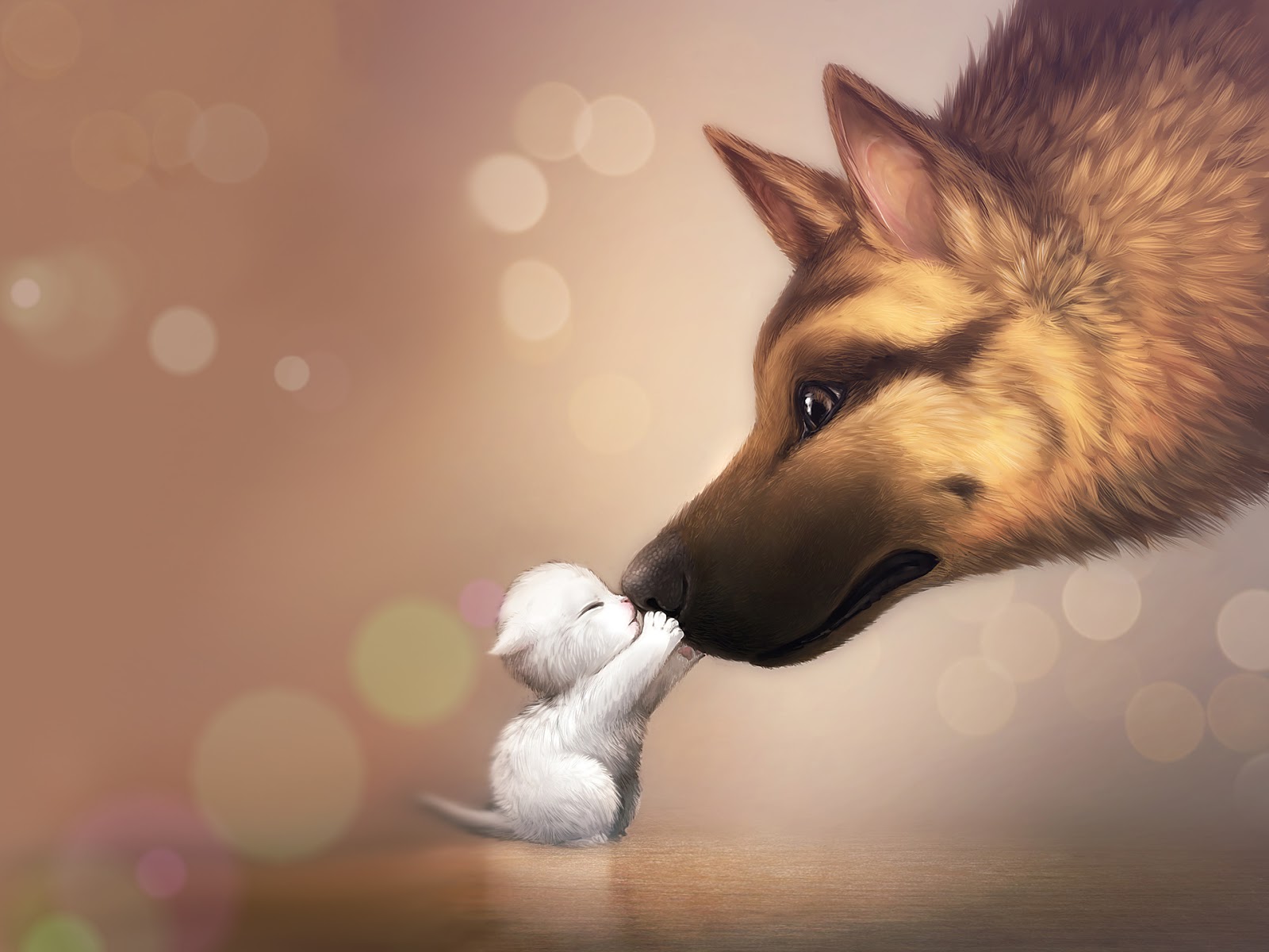 Cute Animal Iphone Wallpapers Animals - German Shepherd And Cat Drawing - HD Wallpaper 