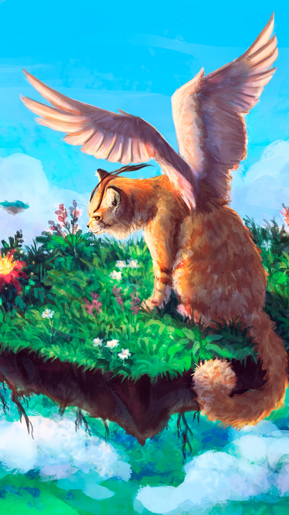 Wallpaper Animal, Fantasy, Art, Cat, Wings - Animal Fantasy Art Wallpaper Phone - HD Wallpaper 