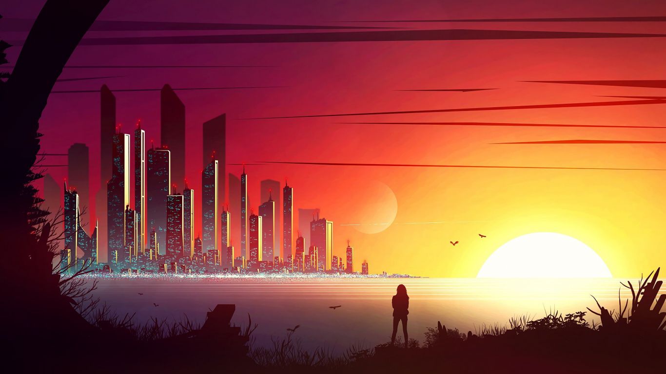 Sunrise 18349 - City Sunset Digital Art - HD Wallpaper 